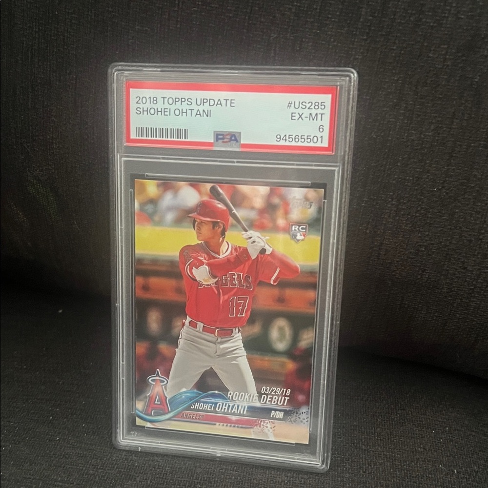 baseball card Shohei Ohtani Rookie Debut Card #US285, graded as a PSA 6